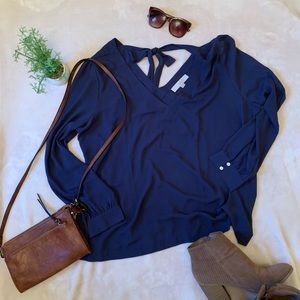 LOFT V-Neck Tie Back Blouse